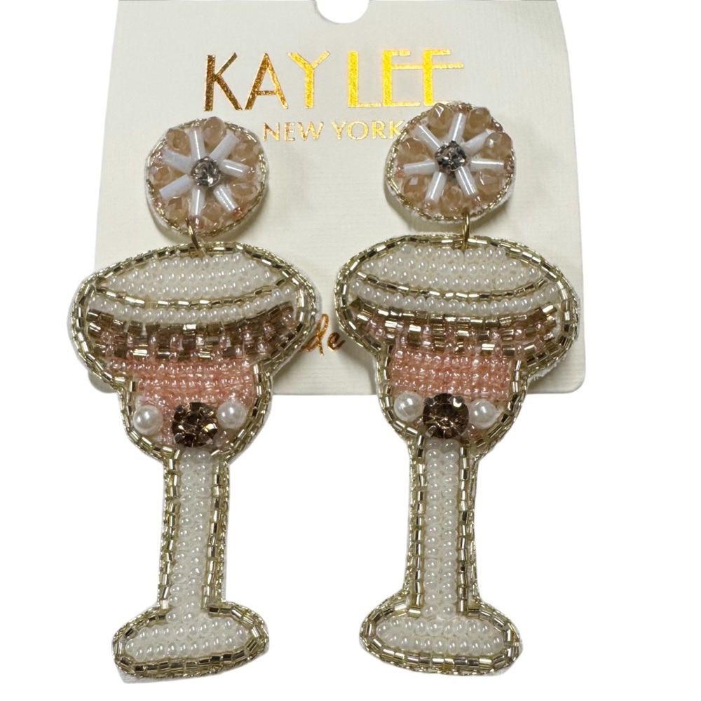 Kay Lee New York | Handmade Beaded Cocktail Glass Earrings - Holiday - Party NWT